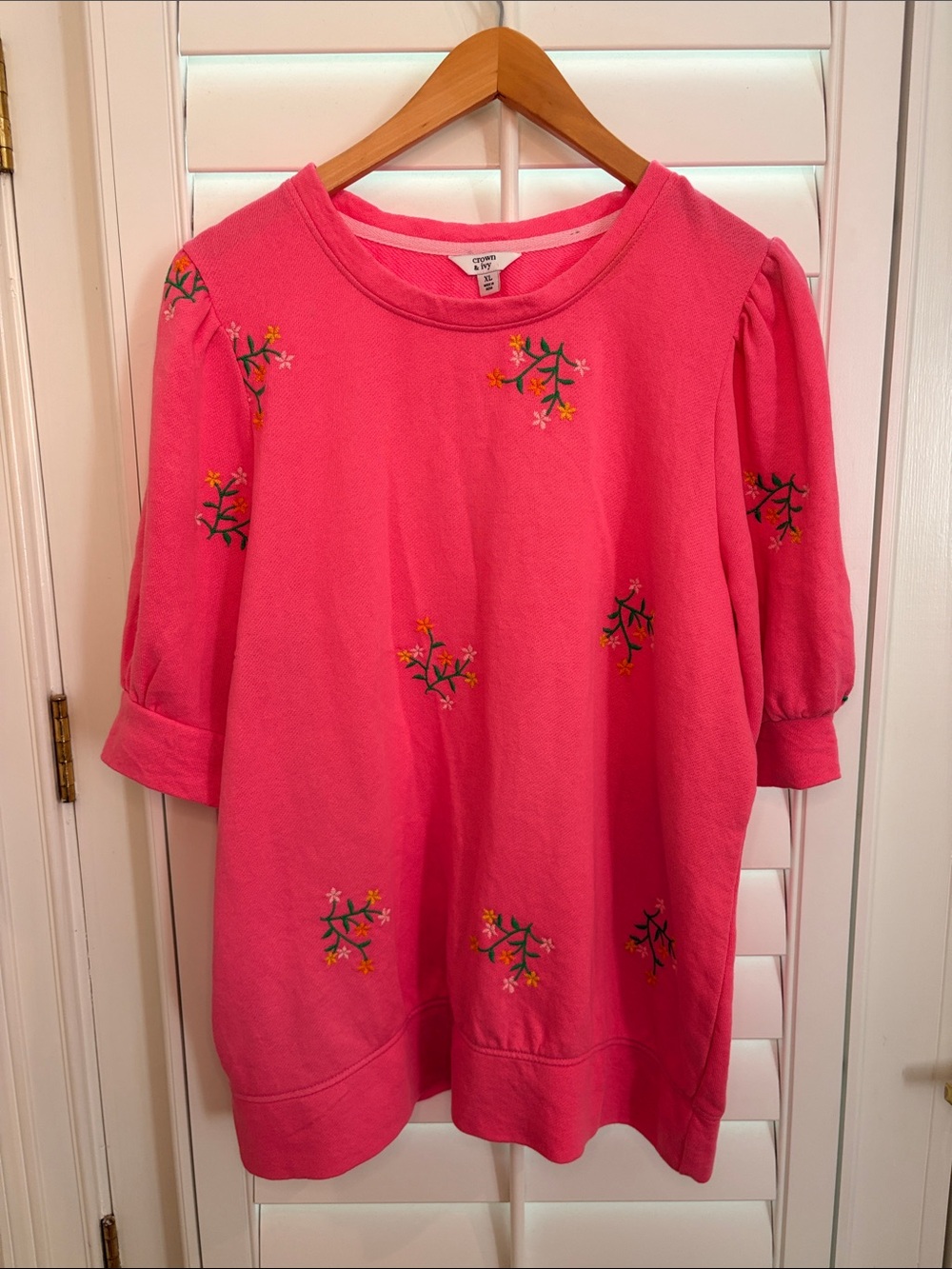 crown & ivy Bright Pink Lightweight Crewneck Sweatshirt XL